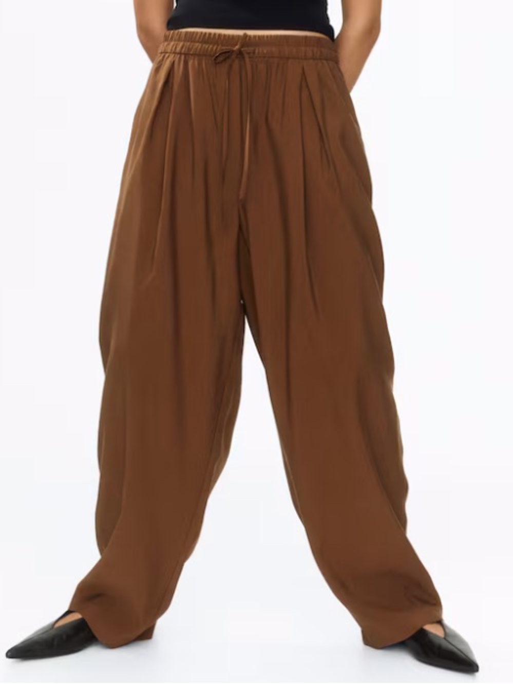 Relaxed Drawstring Barrel Leg Pants in Brown Modal - NWT, size XS-S